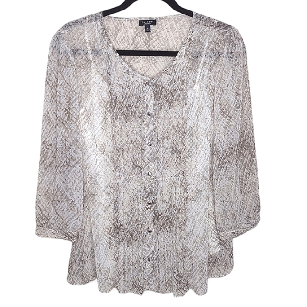 Talbots Sheer Snakeskin Blouse White Cami Twinset Size 12